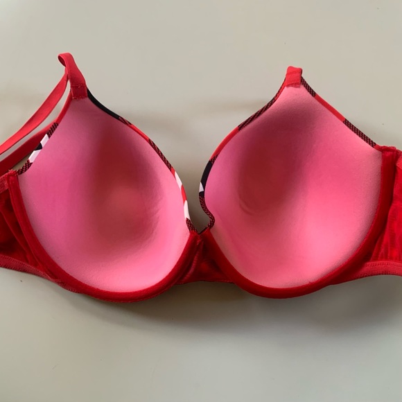 PINK • 36DD • Wear Everywhere T-Shirt Lightly Lined Bra Plaid Pink Spellout - Picture 2 of 5